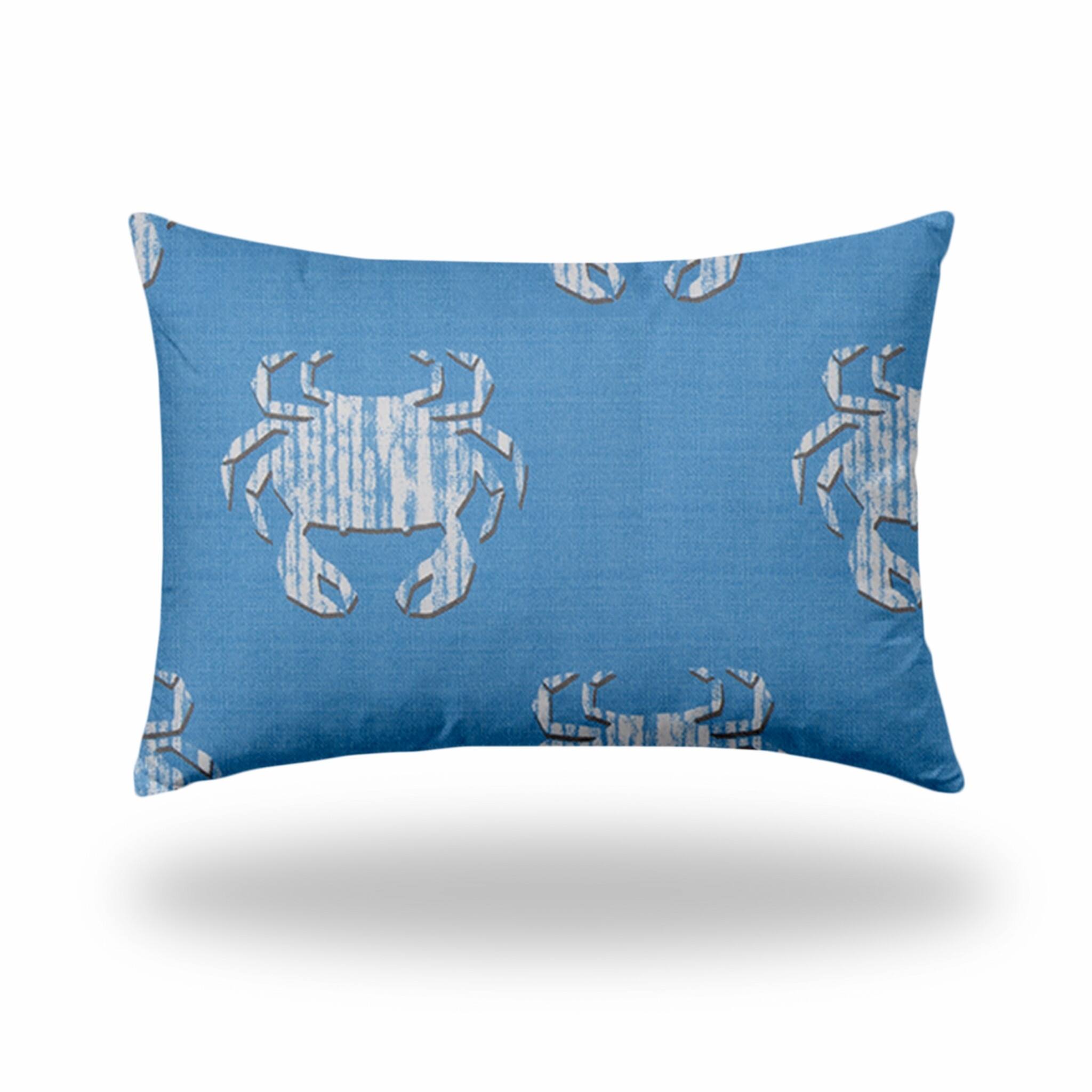 HomeRoots 14" X 20" Blue And White Crab Zippered Coastal Lumbar Indoor